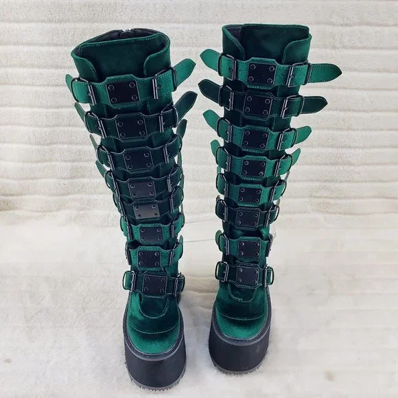 Swing Emerald Green Velvet Goth Punk Multi Strap Platform Restocked - Picture 12 of 14